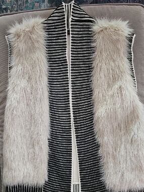 Banana Republic Black and Cream Knit Vest with Faux Fur Panels